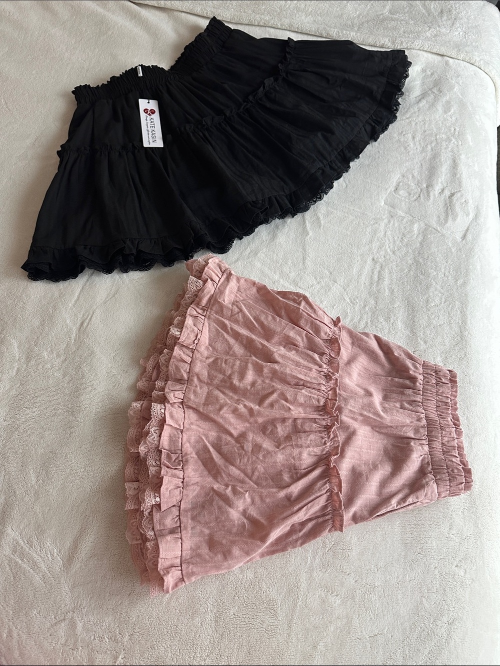 Ruffled Tiered Mini Skort Pair with pockets - Black & Dusty Pink